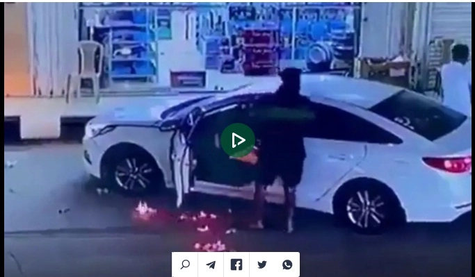 مشهد بطولي لشاب ينقذ سيارة من الاشتعال في السعودية ( فيديو )